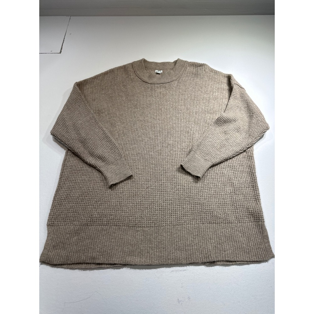 Aerie Womens XS Oversized Waffle Knit Sweater Tan Beige Crew Neck Pullover